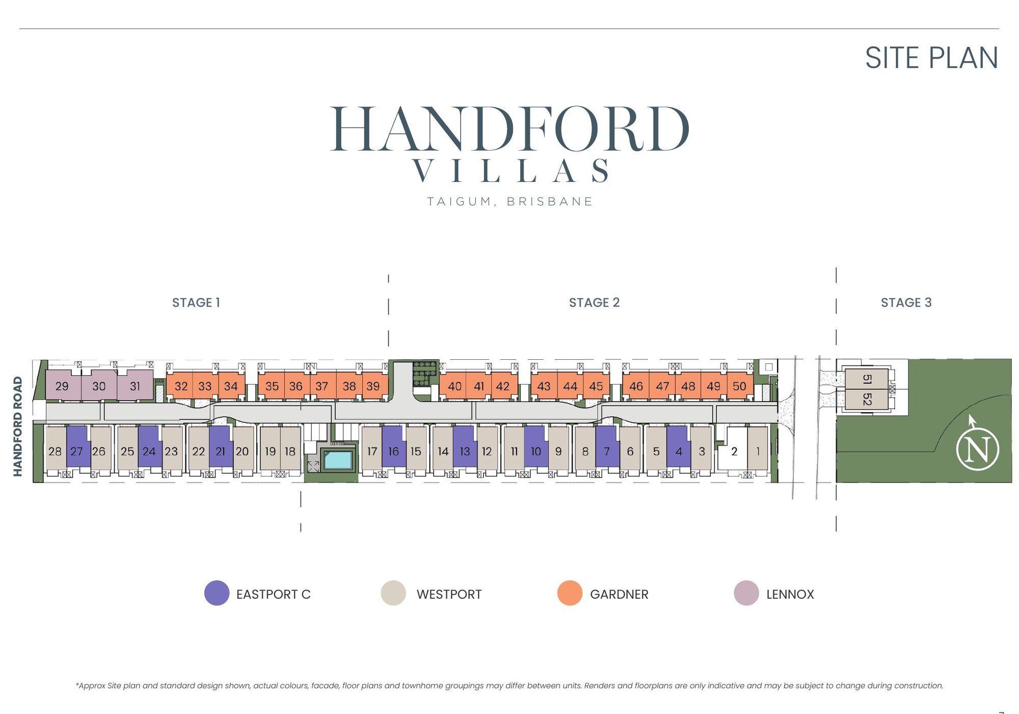 Handford Villas site plan showing the development stages