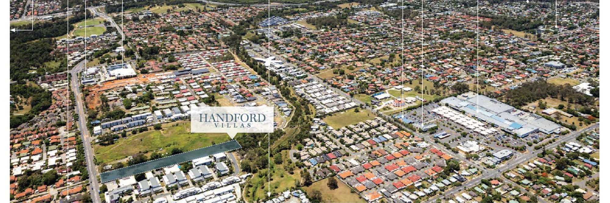 Aerial view of Taigum with the Handford Villas site outlined